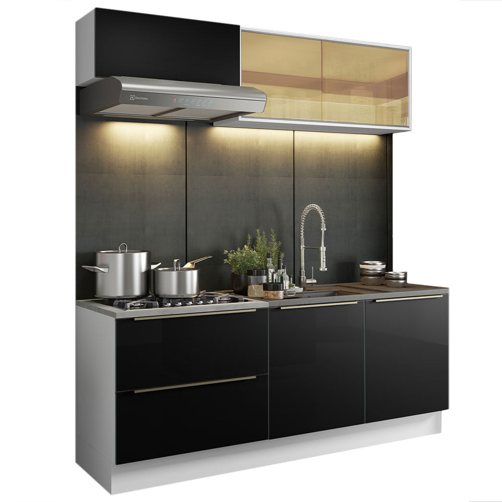 Cocina Integral 200cm Lux Blanco/Negro 01