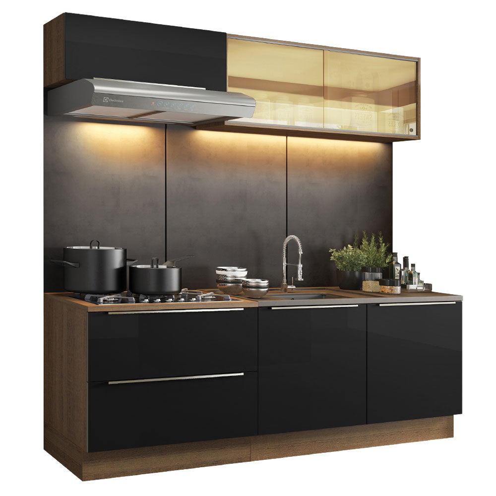 Cocina Compacta 200 cm Marrón/Negro Lux Madesa