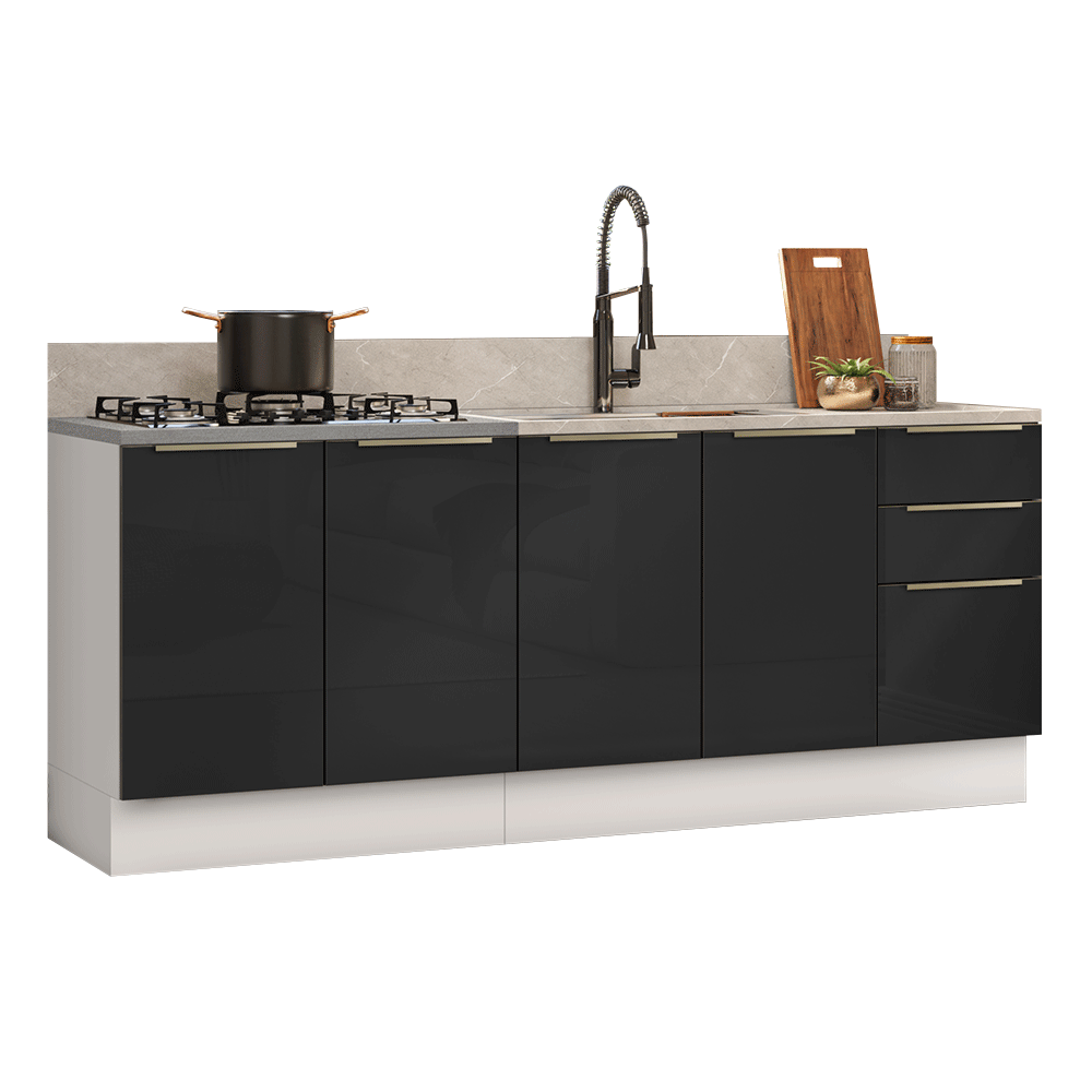 Cocina Integral 200 cm Blanco/Negro Lux Madesa 05