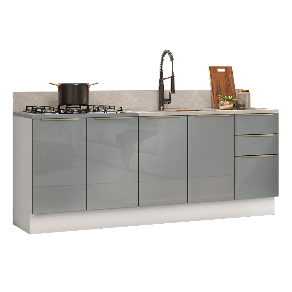 Cocina Integral 200 cm Blanco/Gris Lux Madesa 05