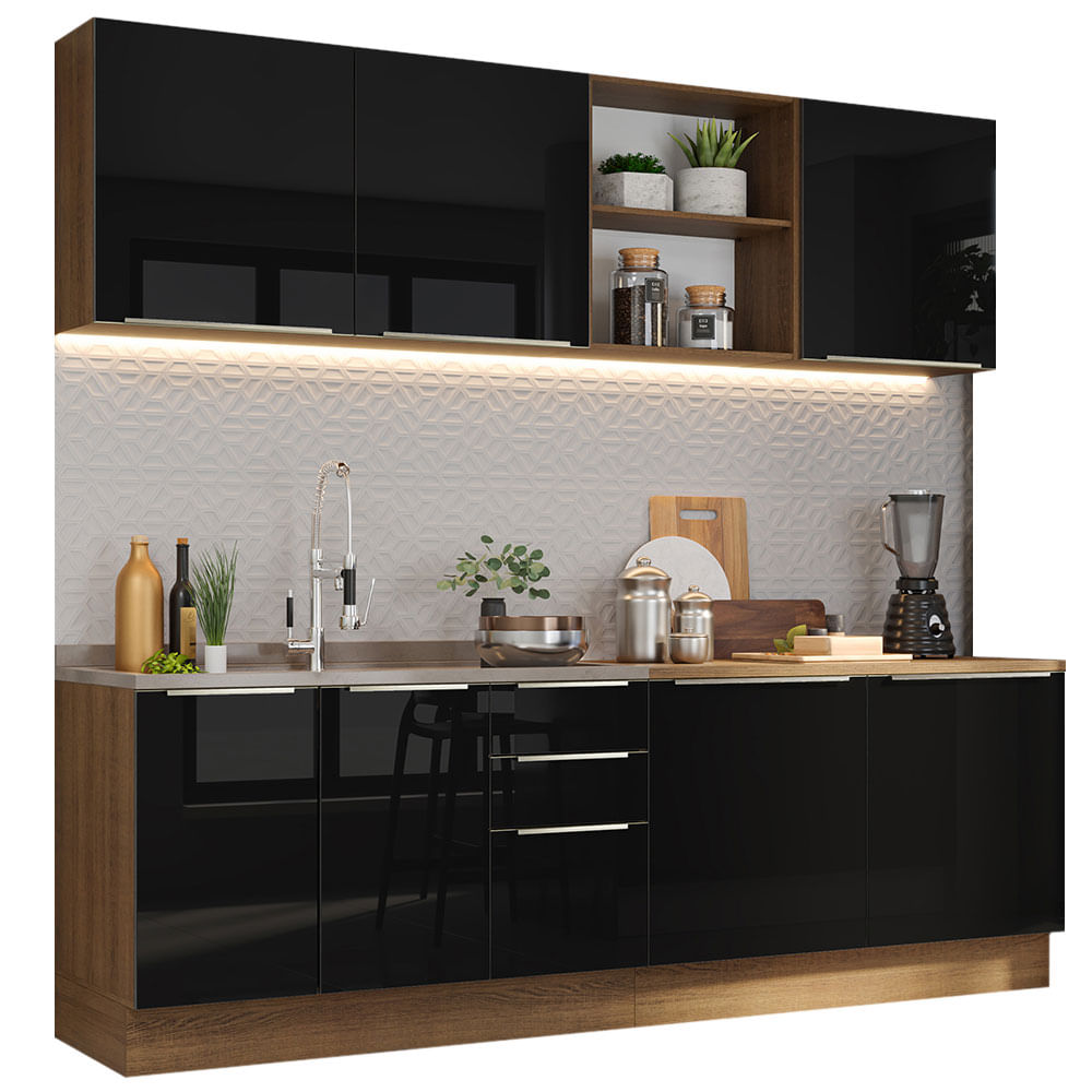 Cocina Integral 240cm Lux Marrón/Negro 05