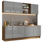 Cocina Integral 240cm Lux Marrón/Gris 05