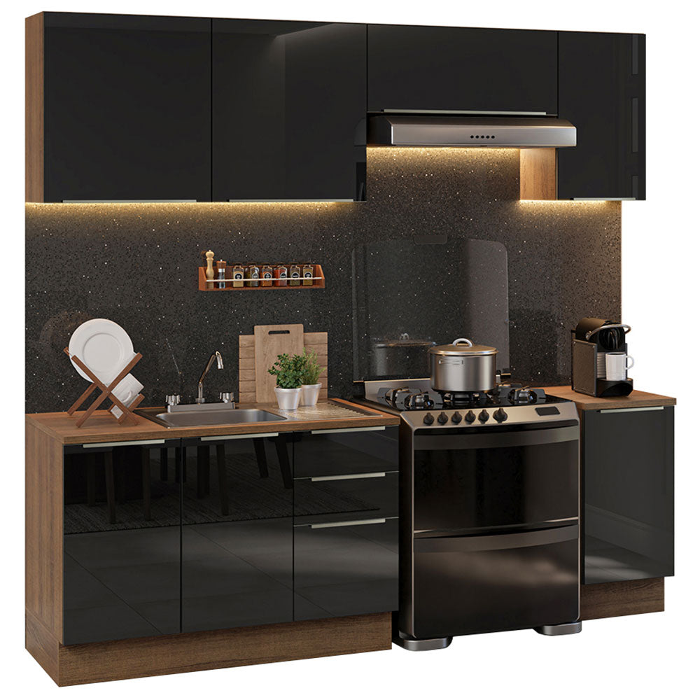 Cocina Integral con Accesorios 240cm Lux Marrón/Negro