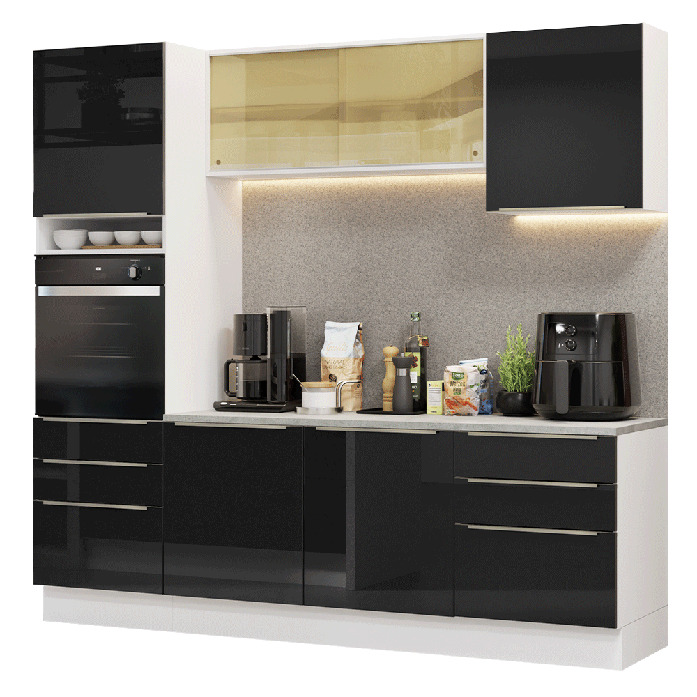 Cocina Integral 240cm Blanco/Negro Lux 08