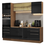 Cocina Integral 240 x 60 cm 6 Puertas 6 Cajones Con Mueble para Horno Marrón/Negro Lux Madesa 08