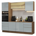 Cocina Integral 240 x 60 cm 6 Puertas 6 Cajones Con Mueble para Horno Marrón/Gris Lux Madesa 08