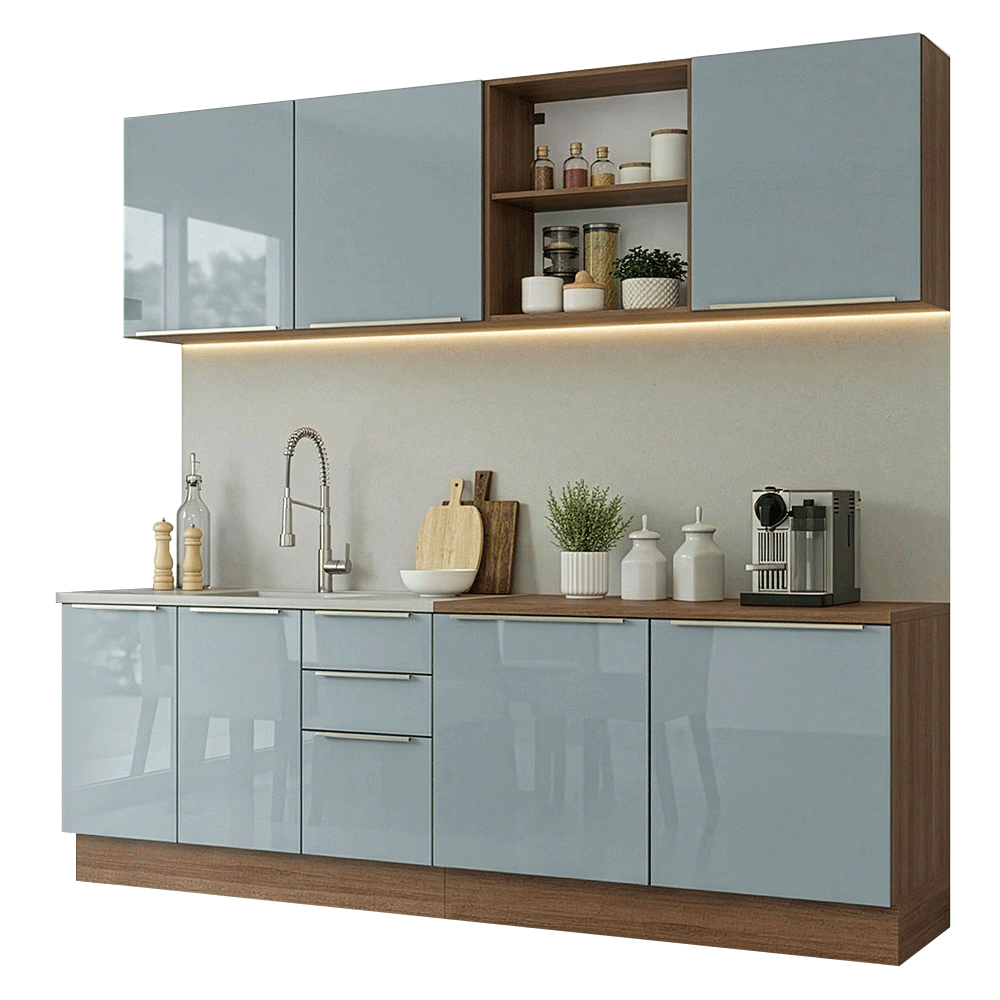 Cocina Integral 240 cm Marrón/Gris Lux Madesa 09
