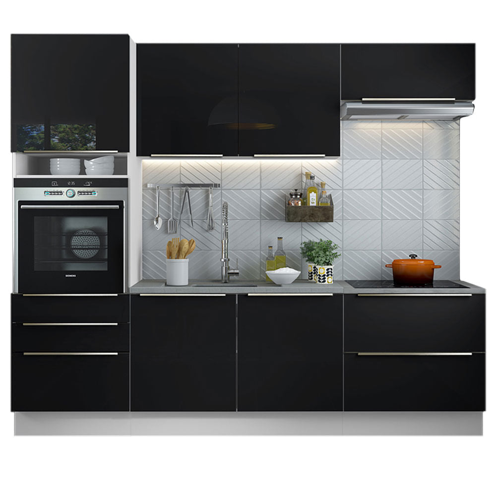 Cocina Integral 260cm Lux Blanco/Negro 01