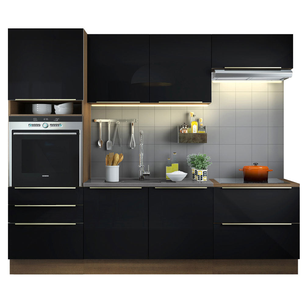 Cocina Integral 260 x 60 cm 6 Puertas 5 Cajones Con Mueble para Horno Marrón/Negro Lux Madesa