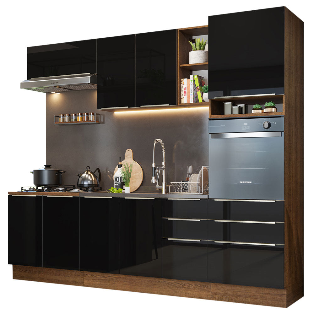 Cocina Integral 260 x 60 cm 8 Puertas 6 Cajones Con Mueble para Horno Marrón/Negro Lux Madesa