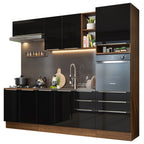 Cocina Integral 260 x 60 cm 8 Puertas 6 Cajones Con Mueble para Horno Marrón/Negro Lux Madesa