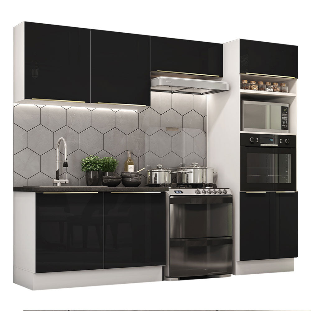 Cocina Integral 270 x 60 cm Con Mueble para Horno Blanco/Negro Lux Madesa