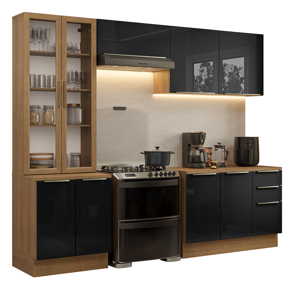 Cocina Integral 270cm Marrón/Negro Lux 04