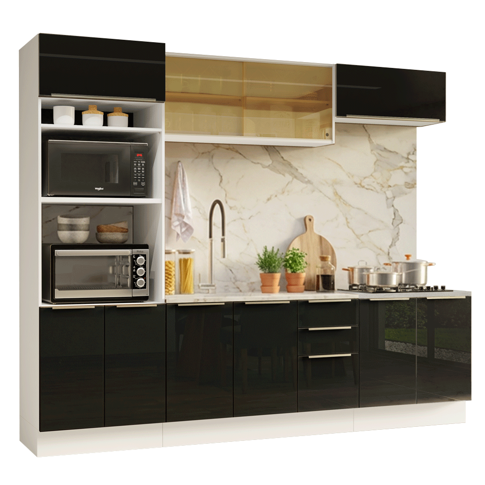 Cocina Integral 270 cm Blanco/Negro Lux Madesa 05