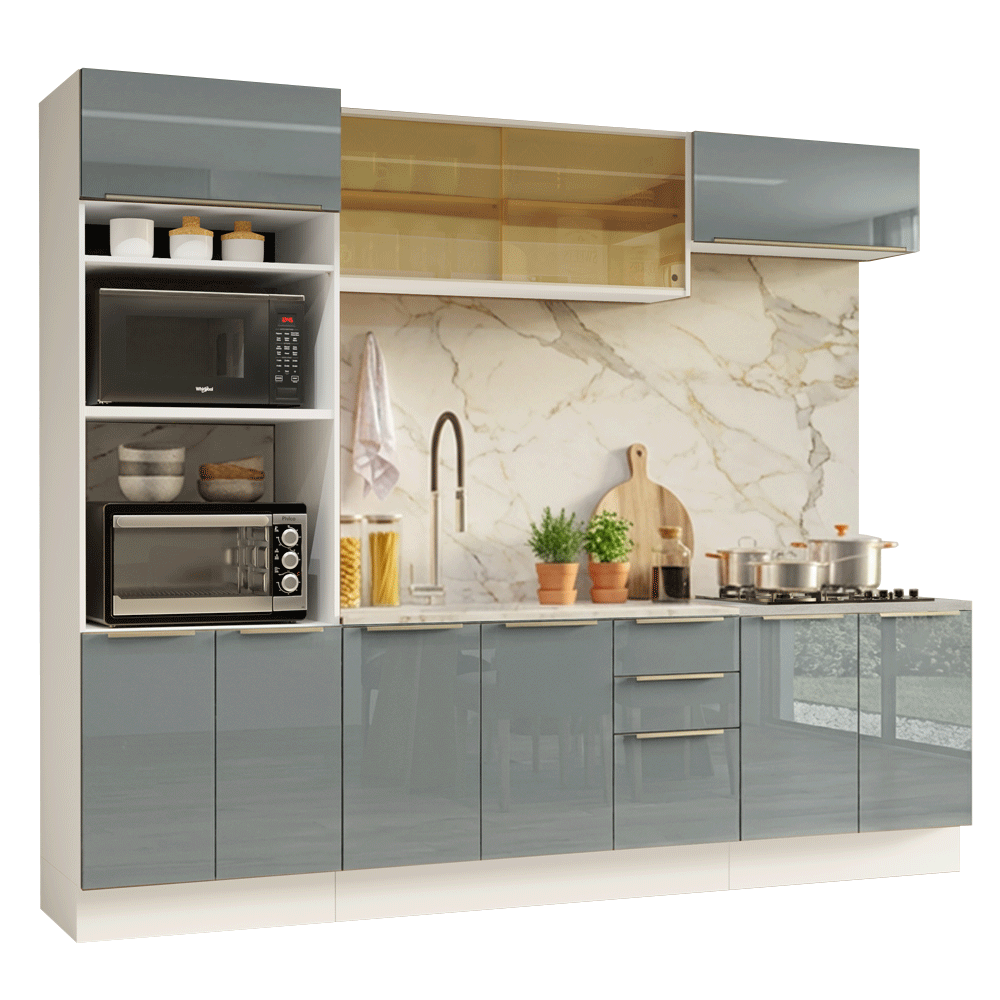 Cocina Integral 270 cm Blanco/Gris Lux Madesa 05