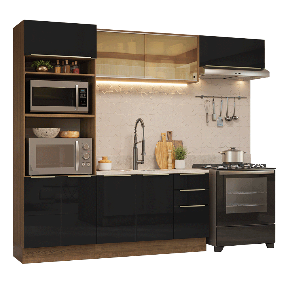 Cocina Integral 270 cm Marrón/Negro Lux Madesa 07
