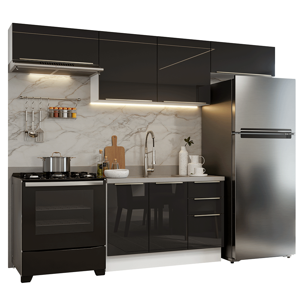 Cocina Integral 280 cm Blanco/Negro Lux Madesa 01