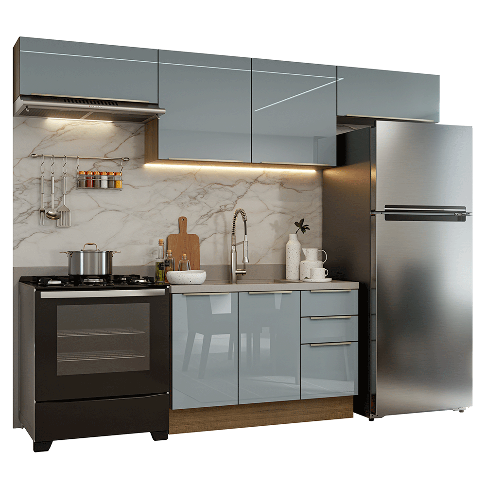 Cocina Integral 280 cm Marrón/Gris Lux Madesa 01