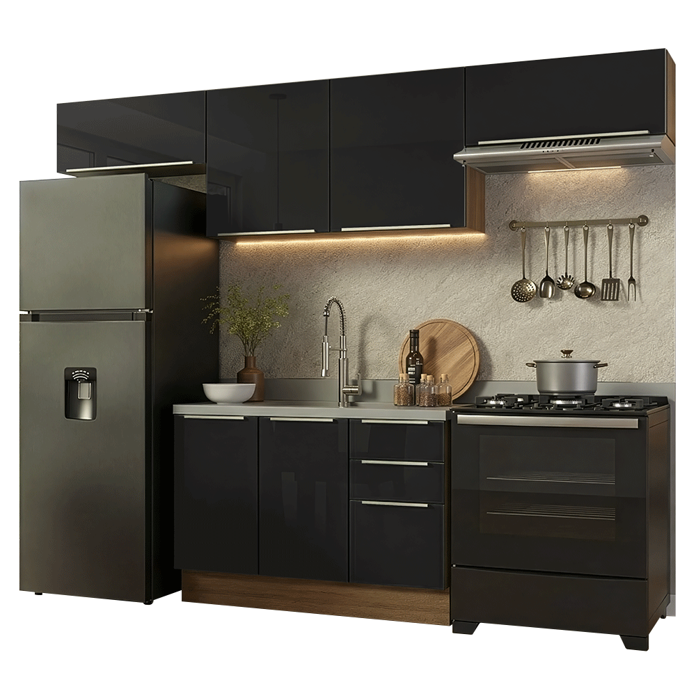 Cocina Integral 280 x 60 cm Marrón/Negro Lux Madesa 02