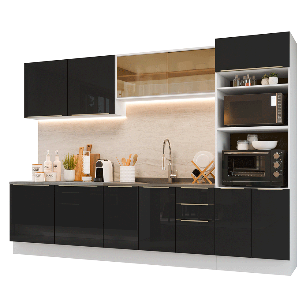 Cocina Integral 310 cm Blanco/Negro Lux Madesa 03