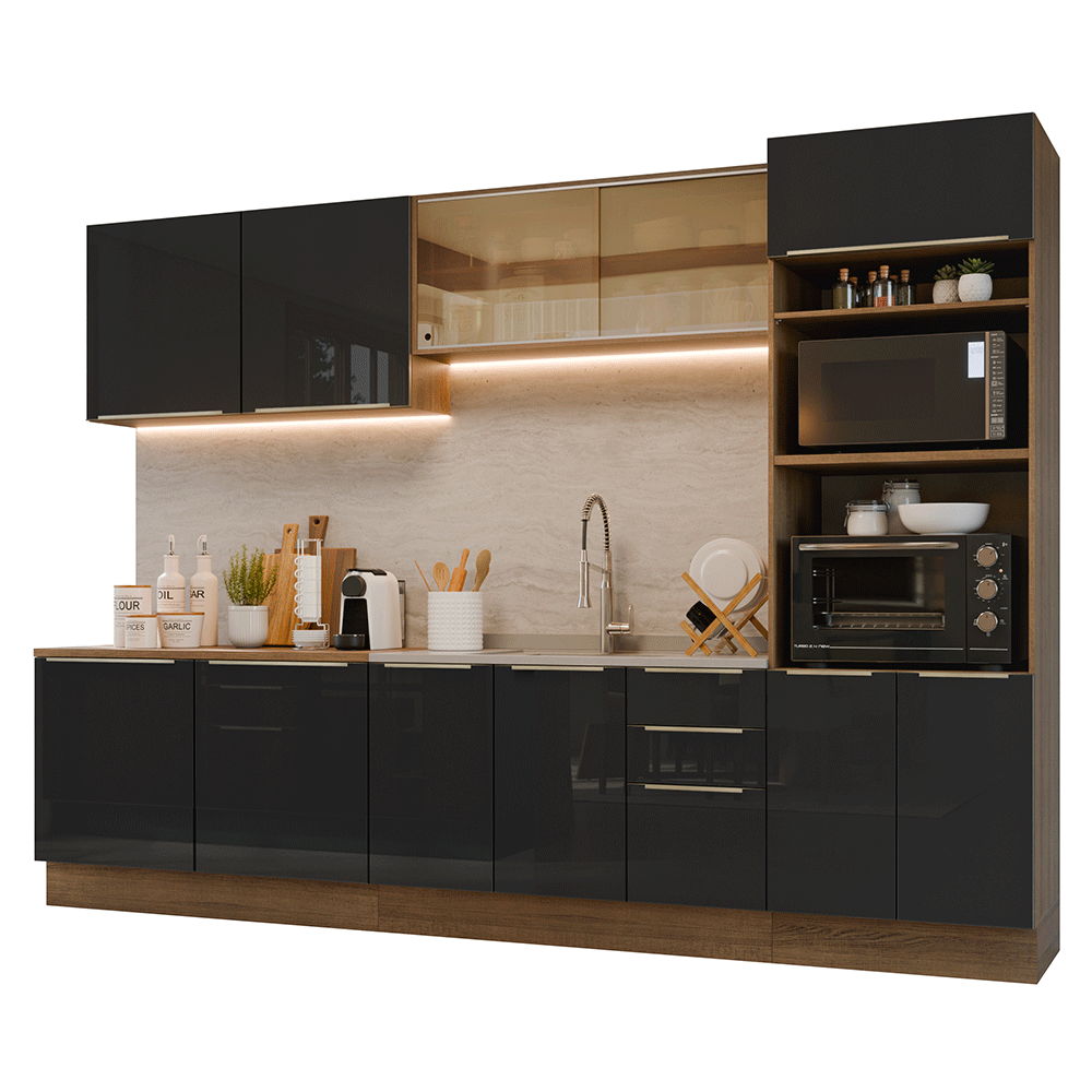 Cocina Integral 310 cm Marrón/Negro Lux Madesa 03