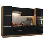 Cocina Integral 320 x 60 cm 9 Puertas 5 Cajones Con Mueble para Horno Marrón/Negro Lux Madesa 03