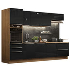 Cocina Integral 320 x 60 cm 8 Puertas 5 Cajones Con Mueble para Horno Marrón/Negro Lux Madesa