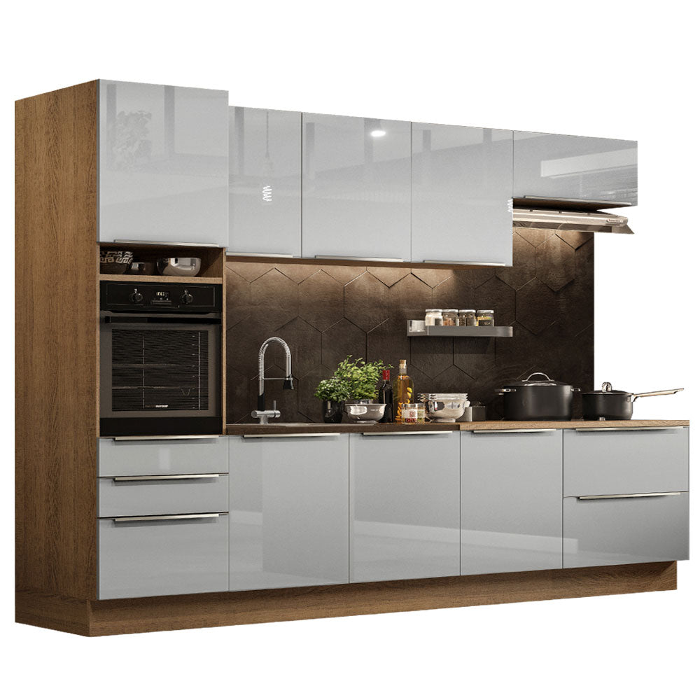 Cocina Integral 320 x 60 cm 8 Puertas 5 Cajones Con Mueble para Horno Marrón/Gris Lux Madesa