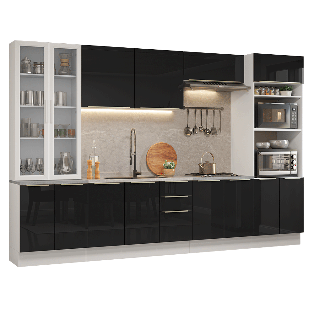 Cocina Integral 340 cm Blanco/Negro Lux Madesa 03