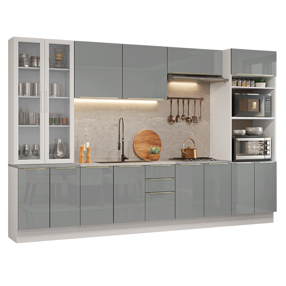 Cocina Integral 340 cm Blanco/Gris Lux Madesa 03