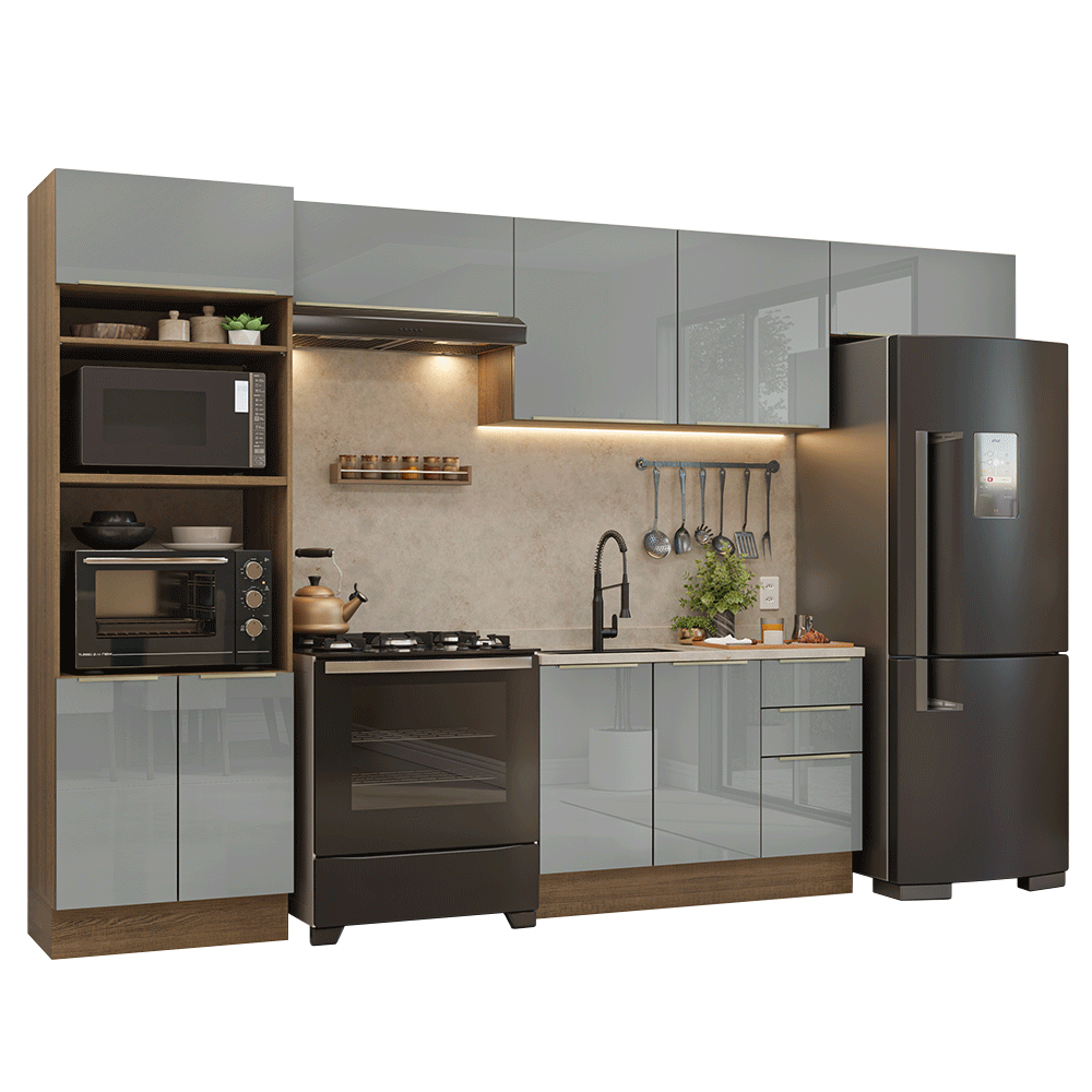 Cocina Integral 350 cm Marrón/Gris Lux Madesa 01