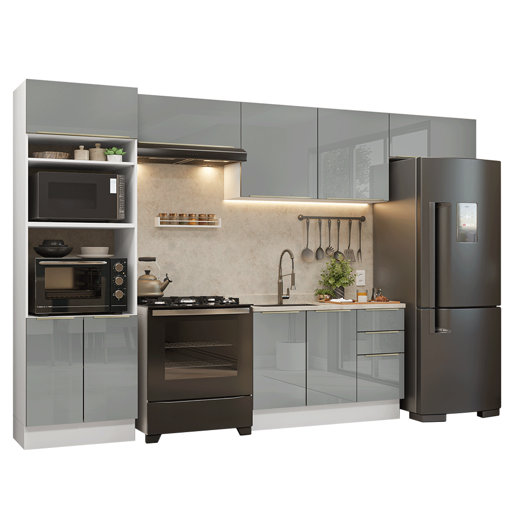 Cocina Integral 350 cm Blanco/Gris Lux Madesa 01
