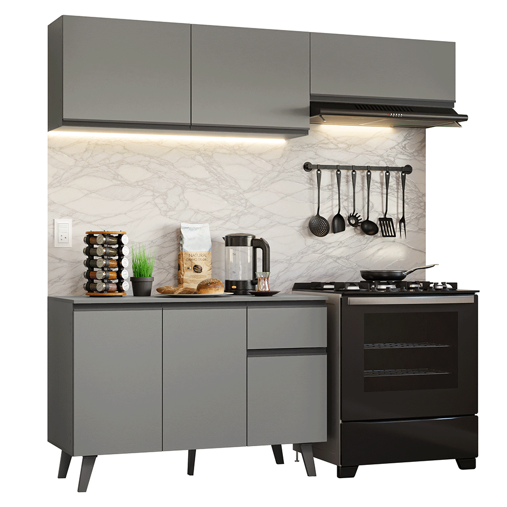 Cocina Compacta 200 x 52 cm 6 Puertas 1 Cajón Gris Nice Madesa
