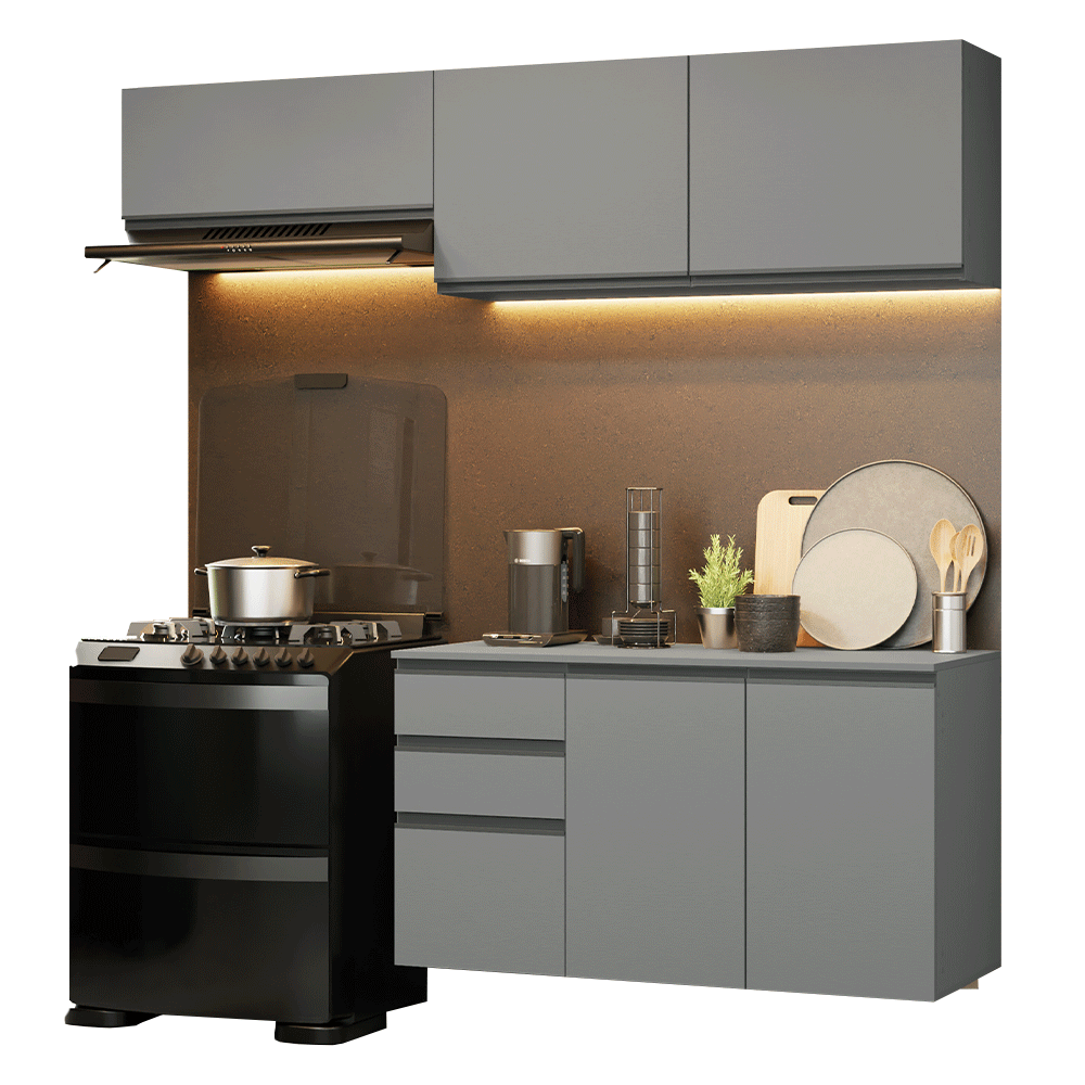 Cocina Compacta 200 cm Sin Patas Nice Gris 05