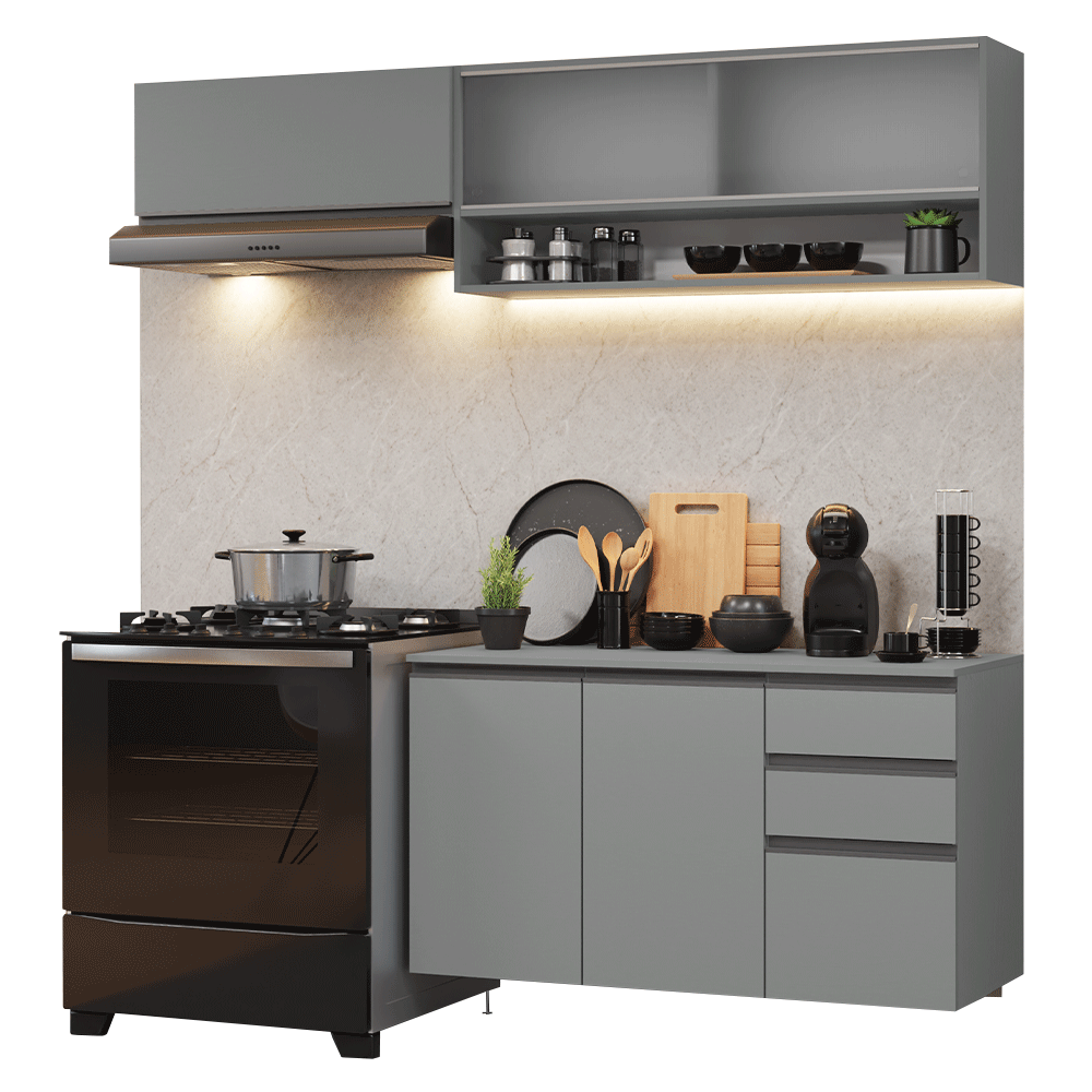 Cocina Integral 200 cm sin Patas Gris Nice 11