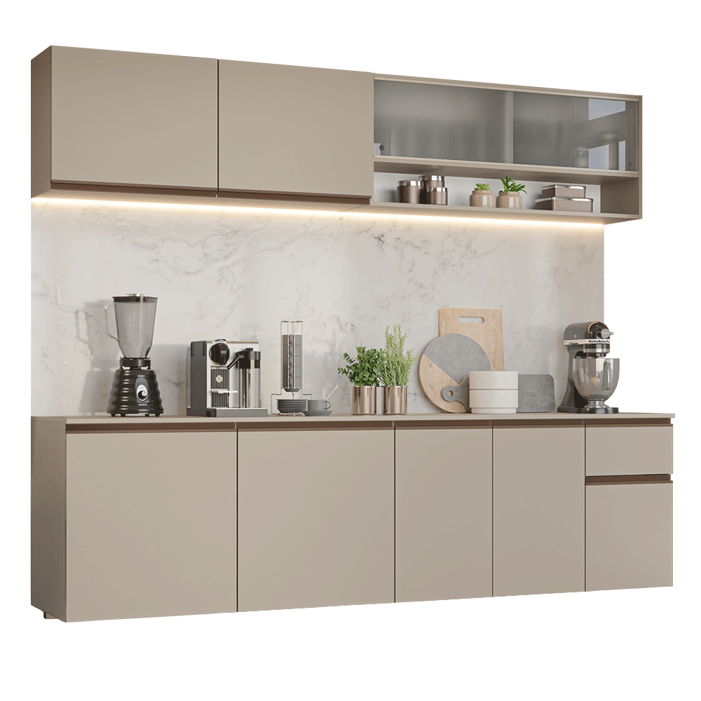 Cocina Integral Flotante 240 cm Crema Nice Madesa
