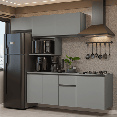 Cocina Integral Flotante 240 cm Gris Nice Madesa