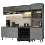 Cocina Integral 260 x 52 cm 8 Puertas 1 Cajón Con Mueble para Horno Gris Nice Madesa 09