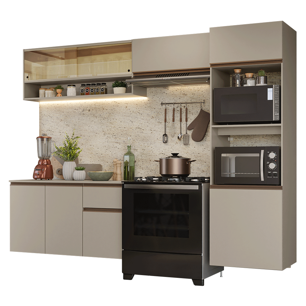 Cocina Integral Flotante 260 cm Con Mueble para Horno Crema Nice Madesa
