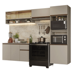 Cocina Integral Flotante 260 cm Con Mueble para Horno Crema Nice Madesa