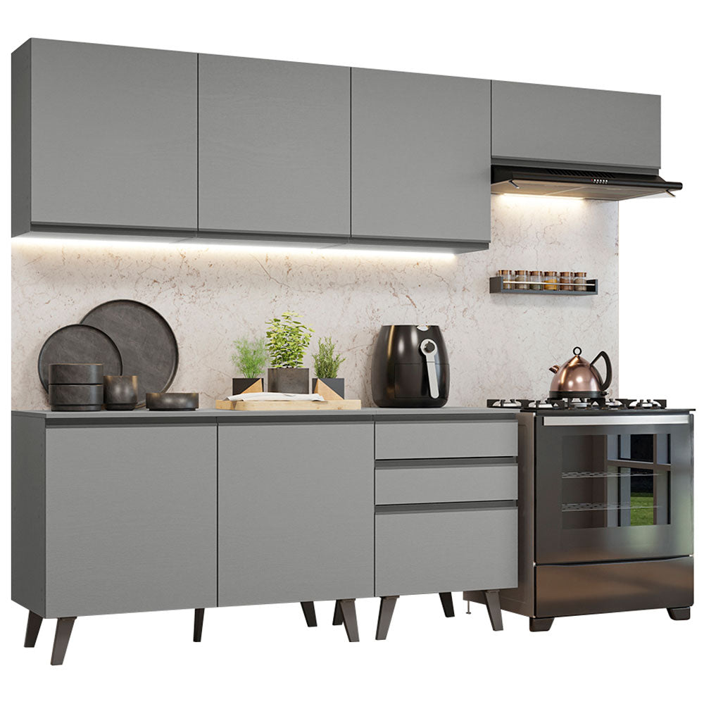Cocina Integral 260 x 52 cm 6 Puertas 3 Cajones Gris Nice Madesa