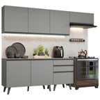 Cocina Integral 260 x 52 cm 6 Puertas 3 Cajones Gris Nice Madesa
