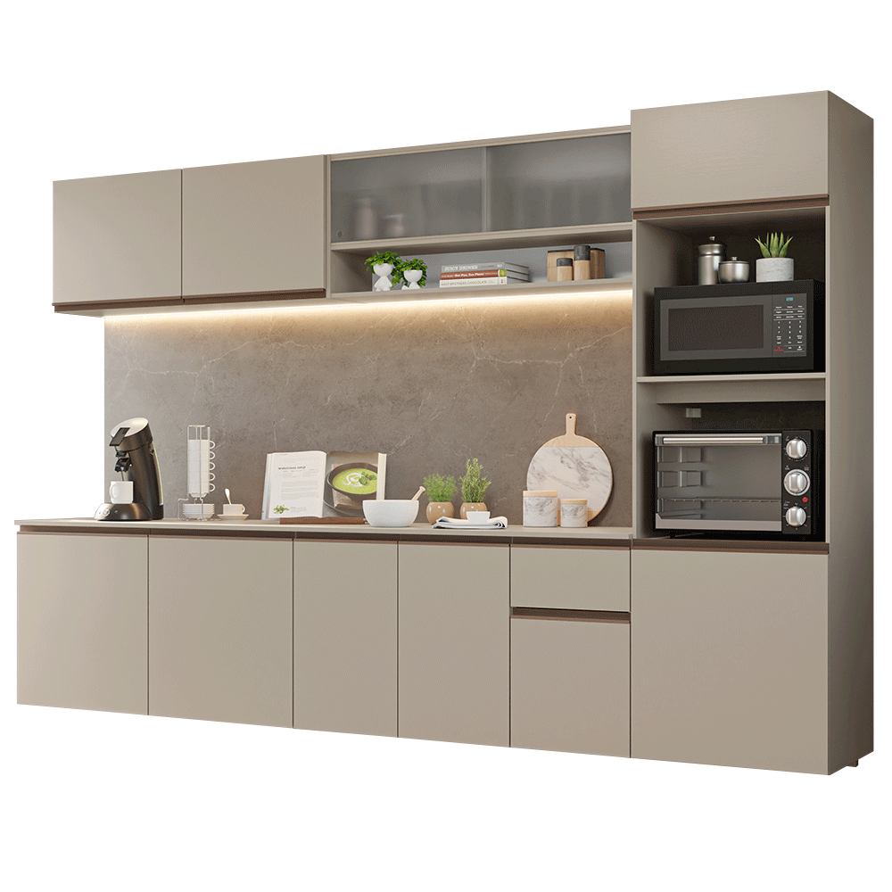 Cocina Integral Flotante 300 cm Con Mueble para Horno Crema Nice Madesa