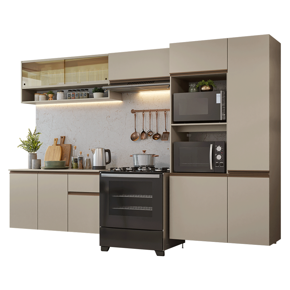 Cocina Integral Flotante 300 cm Con Mueble para Horno Crema Nice Madesa