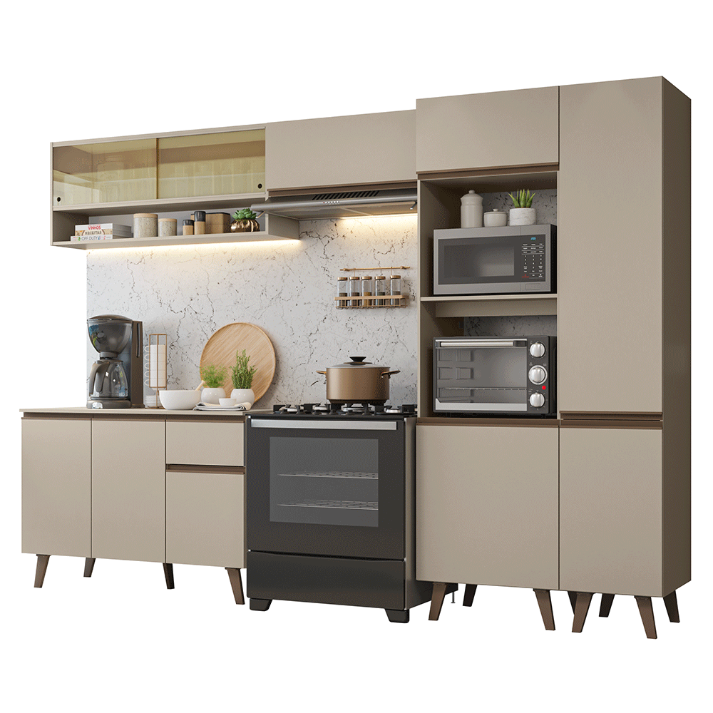 Cocina Integral 300 x 52 cm 10 Puertas 1 Cajón Con Mueble para Horno Crema Nice Madesa 09