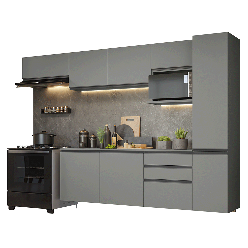 Cocina Integral Flotante 300 cm Gris Nice Madesa