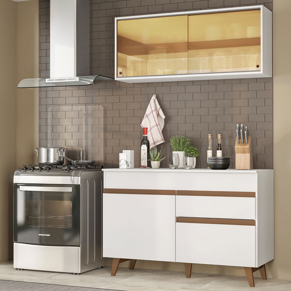 Cocina Compacta 120 x 52 cm 4 Puertas 1 Cajón Blanco Reims Madesa
