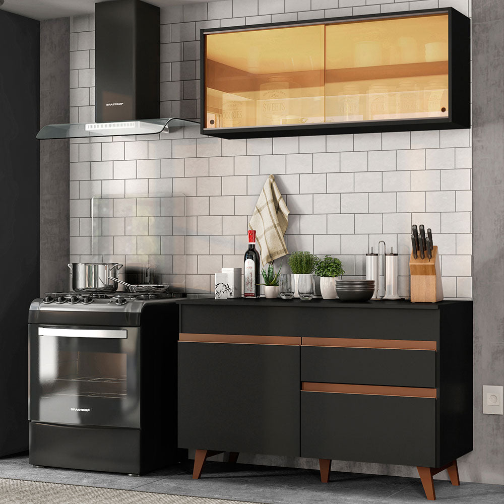 Cocina Compacta 120 x 52 cm 4 Puertas 1 Cajón Negro Reims Madesa