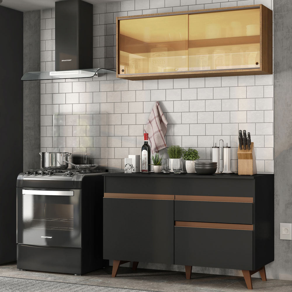 Cocina Compacta 120 cm Negro/Marrón Reims Madesa