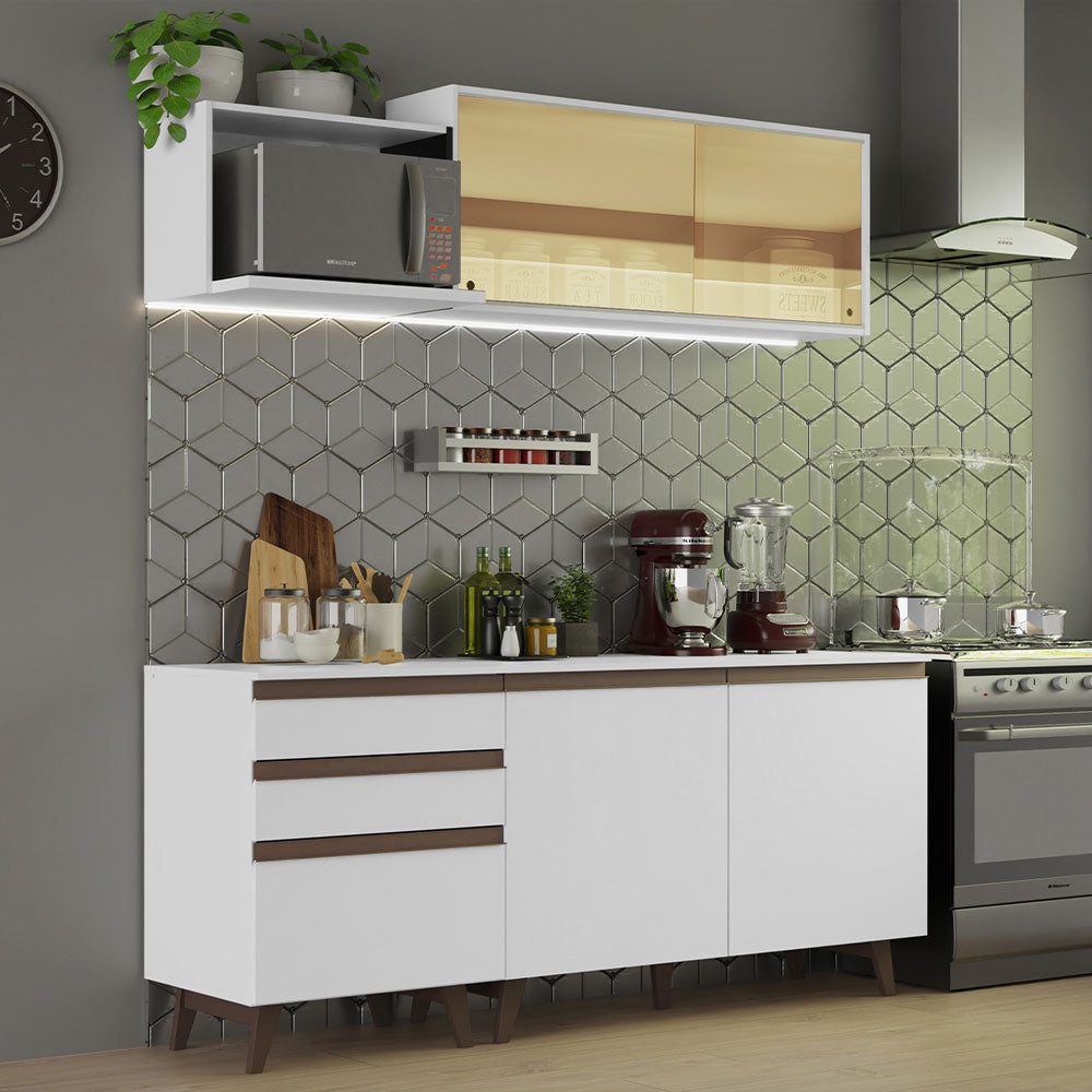 Cocina Compacta 180 x 52 cm 4 Puertas 3 Cajones Blanco Reims Madesa